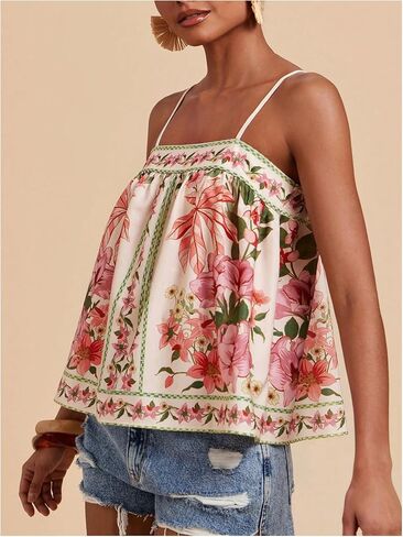 Soly Hux Women's Boho Floral Cami Top Spaghetti Strap Ocleseless Facitures Summer Camisole in Kuwait