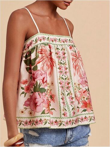 Soly Hux Women's Boho Floral Cami Top Spaghetti Strap Ocleseless Facitures Summer Camisole in Kuwait