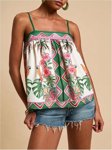 Soly Hux Women's Boho Floral Cami Top Spaghetti Strap Ocleseless Facitures Summer Camisole in Kuwait