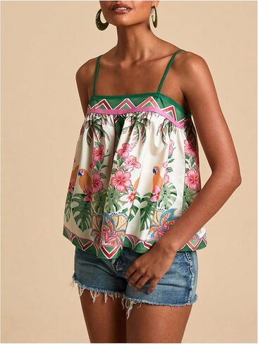 Soly Hux Women's Boho Floral Cami Top Spaghetti Strap Ocleseless Facitures Summer Camisole in Kuwait