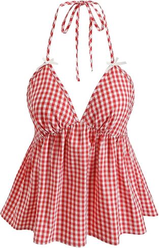 Milumia النسائية المنقوقة الطباعة بلا أكمام peplum top bow tie backless hem hem hem cami cami tops in Kuwait