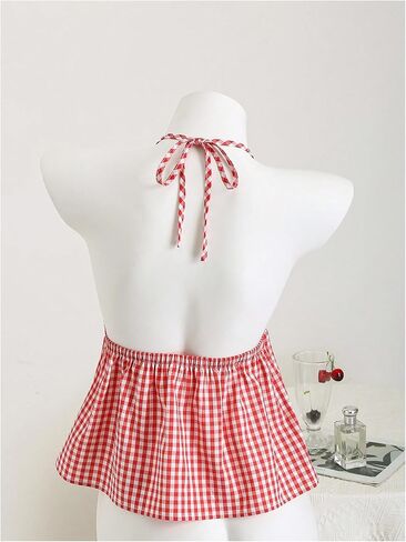 Milumia النسائية المنقوقة الطباعة بلا أكمام peplum top bow tie backless hem hem hem cami cami tops in Kuwait