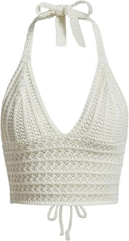 Women Y2k Cute Crochet Knit Crop Halter V Neck Cami Tops Open Back Bow Tie Fitted Sweater Tank Vest Summer Shirts in Kuwait