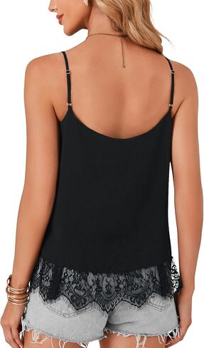 Lyaner Women's Summer Cute Cami Derts Spaghetti Strap v Neck Olcyless Lace Tops in Kuwait