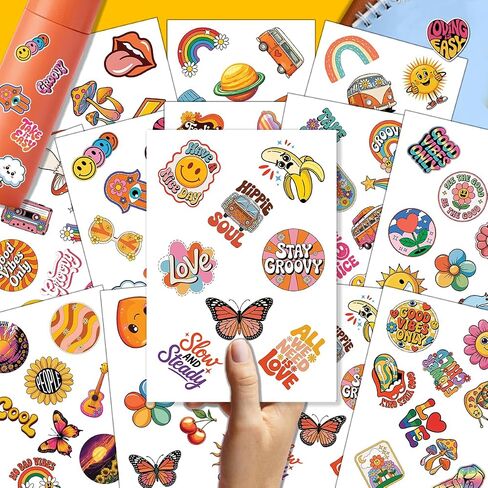 100pcs Hippie Stickers, Groovy 70s Retro Hippy Sticker Waterproof Vinyl Perfect for Phone Cases, Laptops, Luggage, Birthday Parties, Picnic Crafts, and Daily Decoration in Kuwait