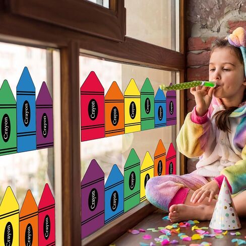 9 Sheets Back to School Crayon Window Cling Stickers Colored Crayon Double-Sided Reusable Window Decals for First Day of School Party Home Classroom Decor in Saudi Arabia