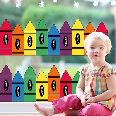9 Sheets Back to School Crayon Window Cling Stickers Colored Crayon Double-Sided Reusable Window Decals for First Day of School Party Home Classroom Decor in Saudi Arabia