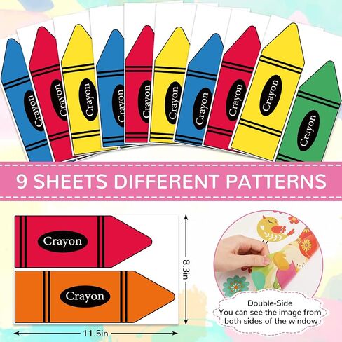 9 Sheets Back to School Crayon Window Cling Stickers Colored Crayon Double-Sided Reusable Window Decals for First Day of School Party Home Classroom Decor in Saudi Arabia