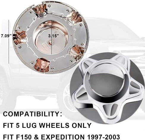 G-PLUS 7" Center Caps with 5-Lug Steel Wheel Chrome 2 PCS Compatible with Ford F150 Expedition 1997-2003 Wheel Hub Caps Rim Cover in Saudi Arabia