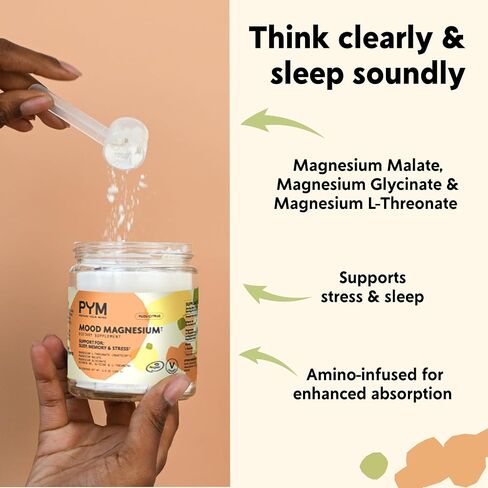 PYM Mood Magnesium Powder Packets (10-Servings) Magnesium Glycinate, L-Threonate & Malate Powder | Aid & Mood Support Supplement for Stress in Kuwait