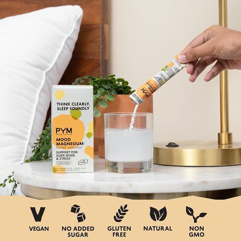 PYM Mood Magnesium Powder Packets (10-Servings) Magnesium Glycinate, L-Threonate & Malate Powder | Aid & Mood Support Supplement for Stress in Kuwait