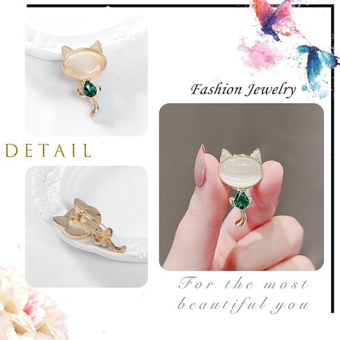 Cute Rhinestone Cat Brooch Sparkly Gem Kitty Elegant Crystal Kitten Animal Lapel Pin Vintage Corsage Clothing Decor Badges Accessories Jewelry for Women in Saudi Arabia