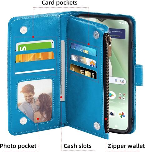 Asuwish Phone Case for Tracfone BLU View 5 B160V Wallet Cover with Tempered Glass Screen Protector and Flower Leather Flip Credit Card Holder Stand Cell Trac Fone Blue View5 160V 2024 Women Men Grey in Saudi Arabia