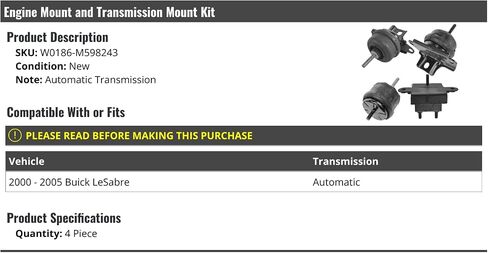محرك Mount and Transmission Mount Kit 4 - متوافق مع 2000-2005 Buick Lesabre (مع ناقل حركة أوتوماتيكي) in Saudi Arabia