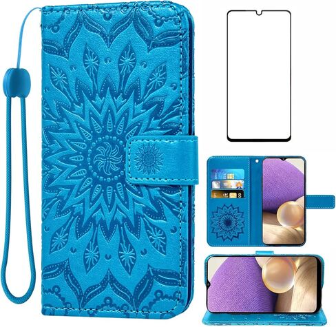 Phone Case for Samsung Galaxy A32 5G 6.5 inch Wallet with Tempered Glass Screen Protector and Leather Slim Flip Cover Card Holder Stand Cell Accessories Glaxay A 32 32A S32 G5 A326U Women Men Gray in Saudi Arabia