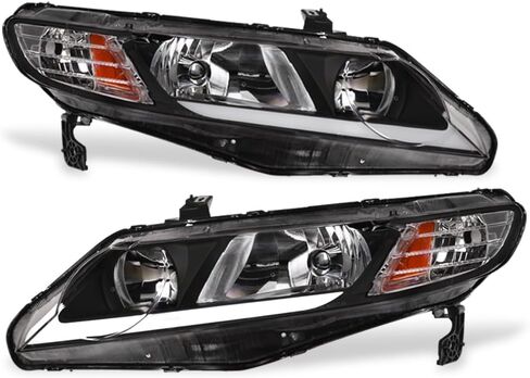 7422439226210 Compatible With 2006-2011 Honda Civic 4 Door Sedan Switchback Sequential LED Strip Bar Black Housing Headlights With Amber Reflector in Saudi Arabia