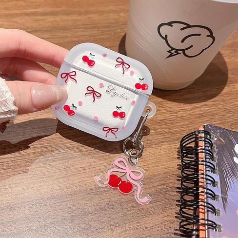 MINSCOSE Compatible with AirPods 4 Clear Case,Cute Cherry Bow Pretty Aesthetic Design with Keychain,Soft TPU Protective Shockproof Case for Women Girl for Airpods 4-Red in Kuwait