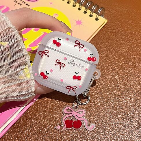 MINSCOSE Compatible with AirPods 4 Clear Case,Cute Cherry Bow Pretty Aesthetic Design with Keychain,Soft TPU Protective Shockproof Case for Women Girl for Airpods 4-Red in Kuwait