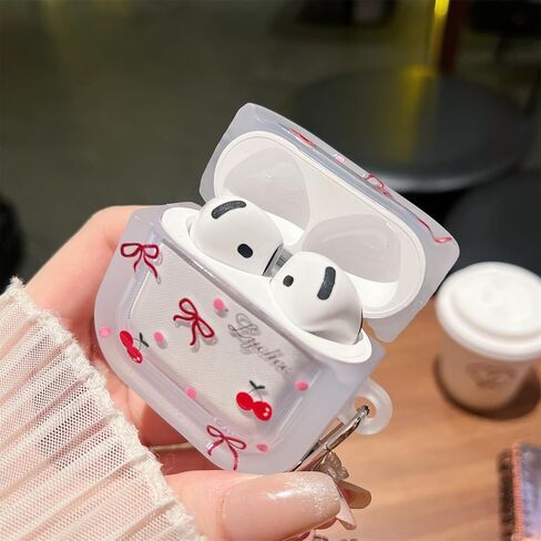 MINSCOSE Compatible with AirPods 4 Clear Case,Cute Cherry Bow Pretty Aesthetic Design with Keychain,Soft TPU Protective Shockproof Case for Women Girl for Airpods 4-Red in Kuwait