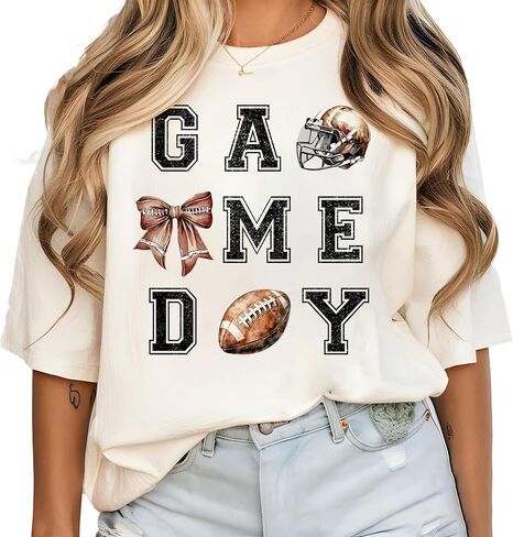 Football Shirts for Women, Vintage Football Mom Shirt Funny Graphic Tee Tops, Footballs Season Short Sleeve Shirts in Saudi Arabia