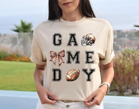 Football Shirts for Women, Vintage Football Mom Shirt Funny Graphic Tee Tops, Footballs Season Short Sleeve Shirts in Saudi Arabia