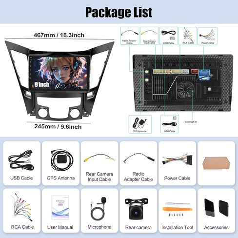 4+64G 8-Core Android 13 Car Stereo for Hyundai Sonata 2010-2015 with Wireless CarPlay Android Auto, 9 '' IPS Touchscreen GPS Radio with WiFi Mirror Link Bluetooth FM RDS DSP 32EQ SWC + Backup Camera in Kuwait