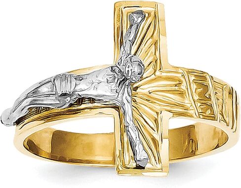 10k Two-Tone Gold Polished Diamond-Cut Mens Crucifix Ring Size 10 in Saudi Arabia