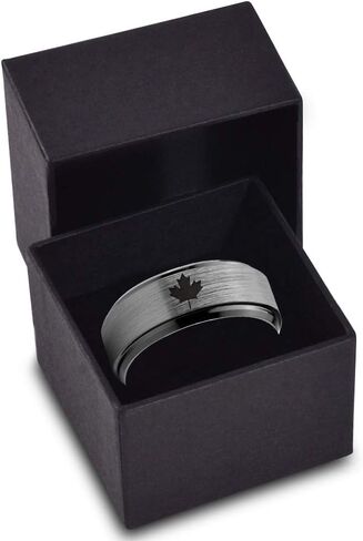 Canadian Maple Leaf Ring - Tungsten Band 8mm - Men - Women - 18k Rose Gold Step Bevel Edge - Yellow - Grey - Blue - Black - Brushed - Polished - Wedding - Gift Dome Flat in Saudi Arabia