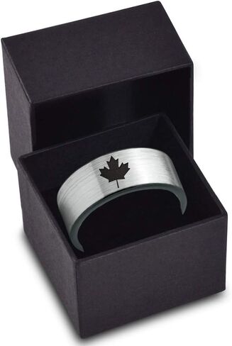 Canadian Maple Leaf Ring - Tungsten Band 8mm - Men - Women - 18k Rose Gold Step Bevel Edge - Yellow - Grey - Blue - Black - Brushed - Polished - Wedding - Gift Dome Flat in Saudi Arabia