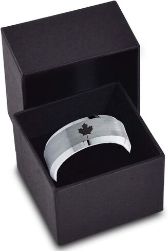 Canadian Maple Leaf Ring - Tungsten Band 8mm - Men - Women - 18k Rose Gold Step Bevel Edge - Yellow - Grey - Blue - Black - Brushed - Polished - Wedding - Gift Dome Flat in Saudi Arabia
