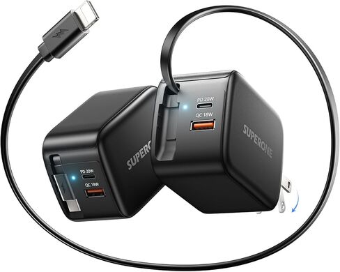 SUPERONE 3-in-1 Retractable iPhone Charger Block with Lightning Cable, 58W Fast USB Charger Block with Foldable Plug, 35.4in Retractable Wall Charger for iPhone 14/13/12/11, iPad, Air-Pods and More in Kuwait
