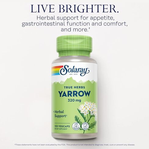 Solaray Yarrow 320 mg ، كامل ، شهية ، شهية العشبية ودعم الراحة المعوية ، ودعم مختبر ، ضمان استرداد مدته 60 يومًا ، 100 حصص ، 100 VEGCAPS in Kuwait