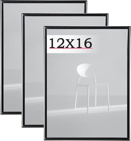 Scholartree 12x16 Picture Frame Black 3 Pack, Scratch-Proof Poster Frames 12 x 16 for Wall - Slide-In Strips, Horizontal or Vertical Wall Mounting in Kuwait