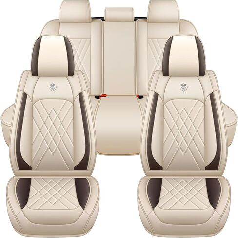 Car Seat Covers Compatible with Toyota Camry 1999-2025 Durable Waterproof Automotive Seat Covers Stretchable Fabric Material, Airbag Compatibility, Nappa Leather(Full Set with Pillow, Beige Brown) in Kuwait