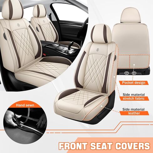 Car Seat Covers Compatible with Toyota Camry 1999-2025 Durable Waterproof Automotive Seat Covers Stretchable Fabric Material, Airbag Compatibility, Nappa Leather(Full Set with Pillow, Beige Brown) in Kuwait