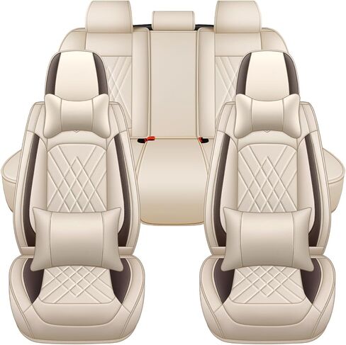 Car Seat Covers Compatible with Toyota Camry 1999-2025 Durable Waterproof Automotive Seat Covers Stretchable Fabric Material, Airbag Compatibility, Nappa Leather(Full Set with Pillow, Beige Brown) in Kuwait