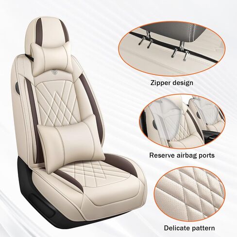 Car Seat Covers Compatible with Toyota Camry 1999-2025 Durable Waterproof Automotive Seat Covers Stretchable Fabric Material, Airbag Compatibility, Nappa Leather(Full Set with Pillow, Beige Brown) in Kuwait