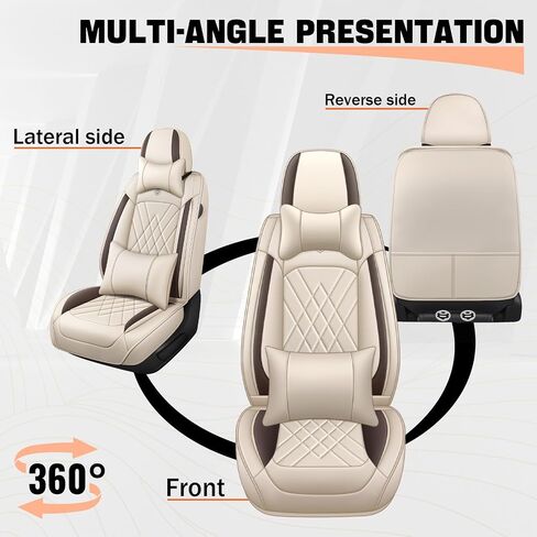 Car Seat Covers Compatible with Toyota Camry 1999-2025 Durable Waterproof Automotive Seat Covers Stretchable Fabric Material, Airbag Compatibility, Nappa Leather(Full Set with Pillow, Beige Brown) in Kuwait