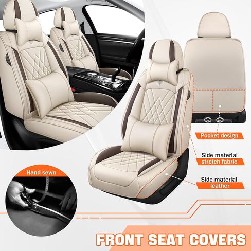 Car Seat Covers Compatible with Toyota Camry 1999-2025 Durable Waterproof Automotive Seat Covers Stretchable Fabric Material, Airbag Compatibility, Nappa Leather(Full Set with Pillow, Beige Brown) in Kuwait