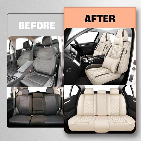 Car Seat Covers Compatible with Toyota Camry 1999-2025 Durable Waterproof Automotive Seat Covers Stretchable Fabric Material, Airbag Compatibility, Nappa Leather(Full Set with Pillow, Beige Brown) in Kuwait