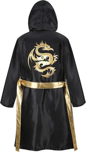 yolsun Men Boxing Costume, Adult Boxer Costume with Satin Boxer Hooded Robe and Shorts Boxing Gloves Set Halloween in Saudi Arabia