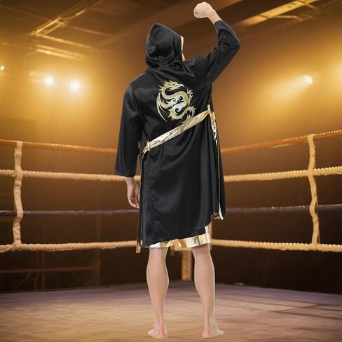 yolsun Men Boxing Costume, Adult Boxer Costume with Satin Boxer Hooded Robe and Shorts Boxing Gloves Set Halloween in Saudi Arabia