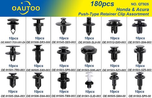 OAUTOO 180pcs for Honda & Acura Push-Type Retainer Clip Assortment Bumper Cover Fender Liner Cowl Panel Splash Shield Clips in Saudi Arabia