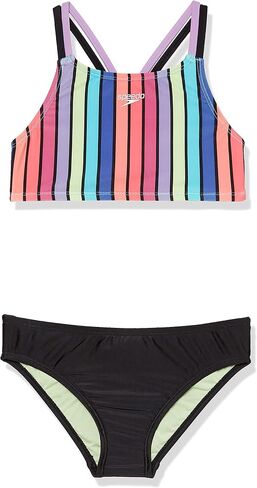 Speedo Girls' Standard Swimsuit Two Piece Bikini Set, Paradise Palm in Kuwait