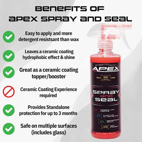 رذاذ Apex وختم - 2 عبوة - مانع تسرب للسيارات - تجفيف مع الألياف الدقيقة - حماية مسعورة وداعم للسيراميك - لمعان سوبر وحماية معطف واضحة in Saudi Arabia