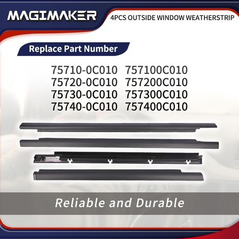 4pcs خارج النافذة أختام Weathersstrip تقليم صب 75710-0C010 75720-0C010 متوافق مع تويوتا سيكويا 2001 2002 2003 2004 2005 2006 2007 in Saudi Arabia