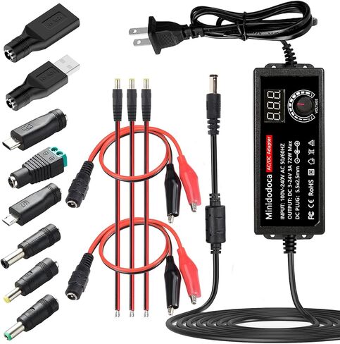 120W Power Supply Adjustable DC 3V ~ 24V Variable Universal Switching AC/DC Adapter Minidodoca AC to DC Converter with LED Voltage Display and 16 Tips, for 3V to 24V Household Electronics - 5000mA Max in Kuwait