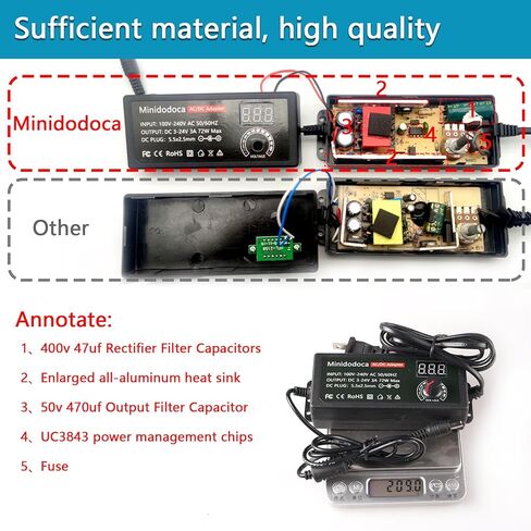 120W Power Supply Adjustable DC 3V ~ 24V Variable Universal Switching AC/DC Adapter Minidodoca AC to DC Converter with LED Voltage Display and 16 Tips, for 3V to 24V Household Electronics - 5000mA Max in Kuwait