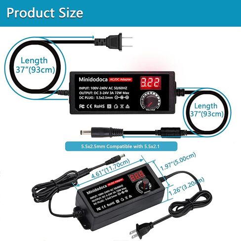 120W Power Supply Adjustable DC 3V ~ 24V Variable Universal Switching AC/DC Adapter Minidodoca AC to DC Converter with LED Voltage Display and 16 Tips, for 3V to 24V Household Electronics - 5000mA Max in Kuwait