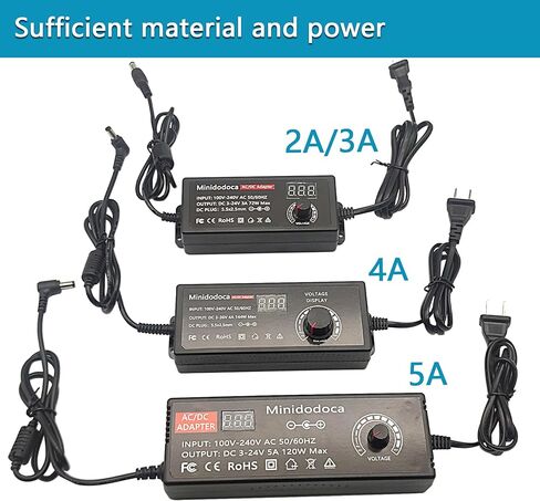 120W Power Supply Adjustable DC 3V ~ 24V Variable Universal Switching AC/DC Adapter Minidodoca AC to DC Converter with LED Voltage Display and 16 Tips, for 3V to 24V Household Electronics - 5000mA Max in Kuwait